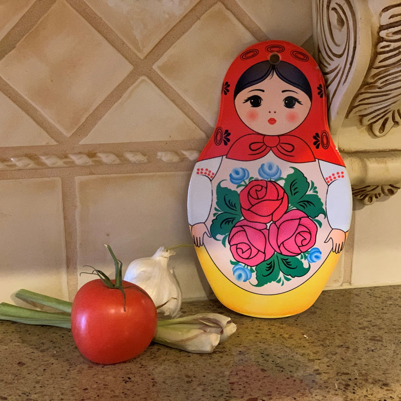 Nesting Doll with Red Scarf Decor Trivet