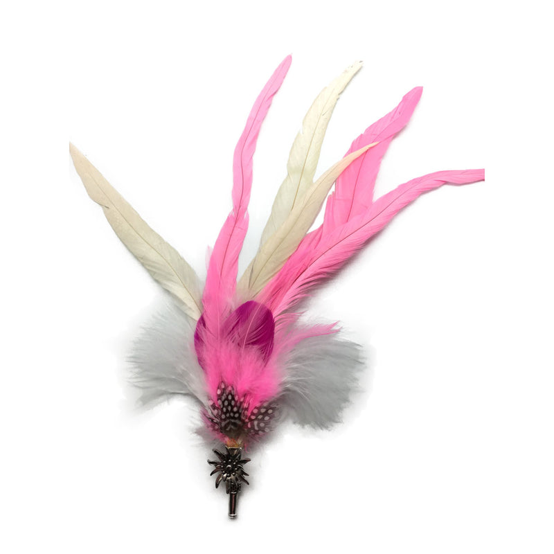Deluxe German themed Hat Pins with Pinsk And White Feathers