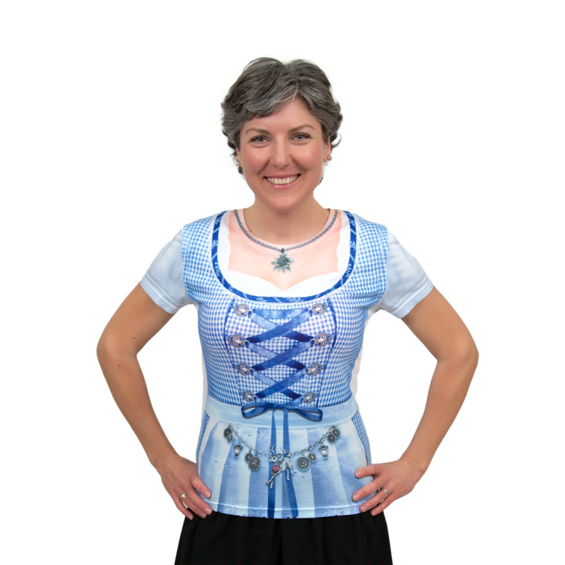 Euro Themed Costume Dirndl Realistic Faux Blue Shirt