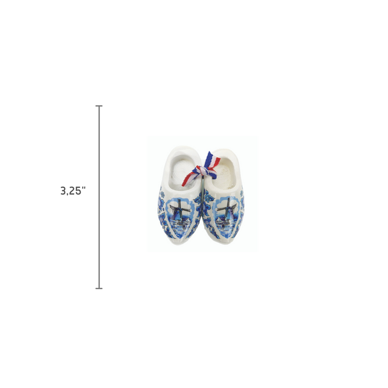 Decorative Wooden Shoe Clogs Landscape Design Blue and White 3.25"
