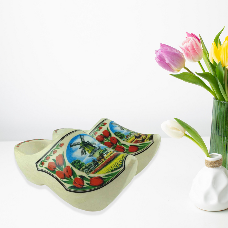 Dutch  Shoe Clogs w/ Windmill and Tulips Design-6.5"