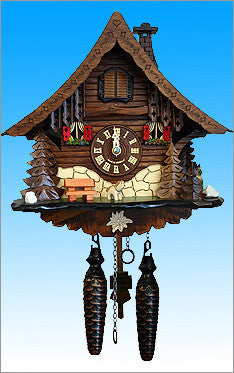 Black Forest Chalet German Cuckoo Clock with Edelweiss flower - OktoberfestHaus.com
