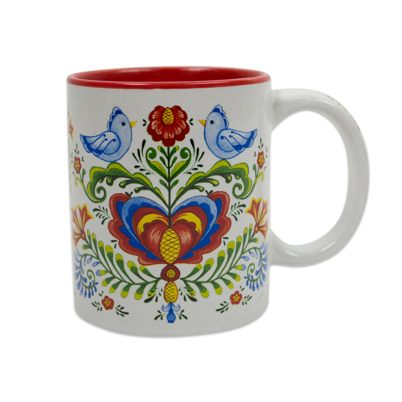 Artistic Lovebirds and Rosemaling Ceramic Coffee Cup