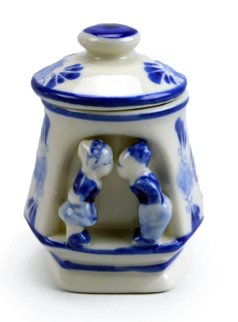 Delft Blue Ceramic Kissing Couple Jar