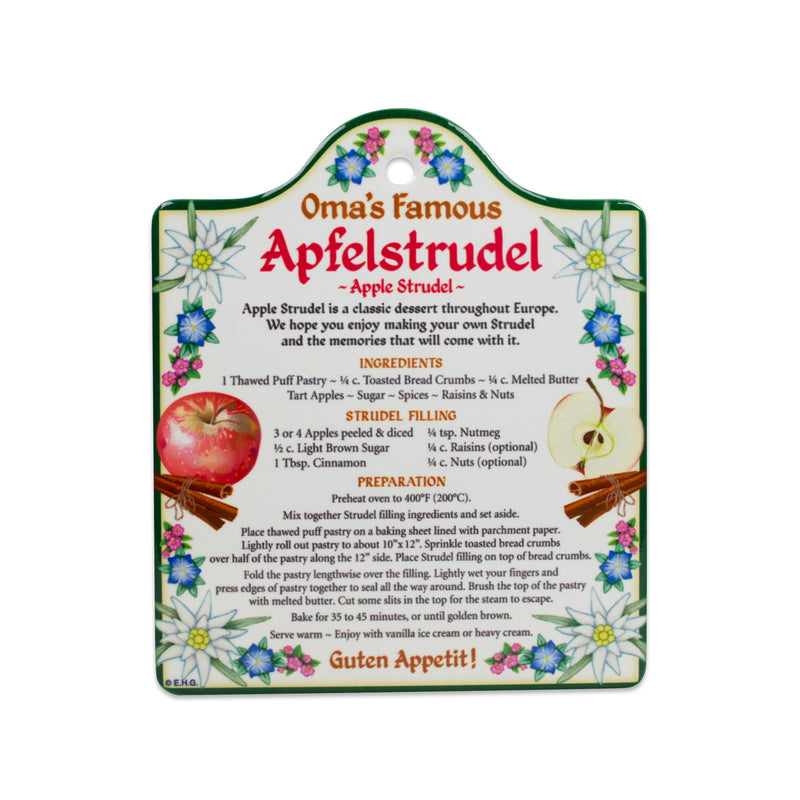 German Apfel Strudel Recipe on Ceramic Cheeseboard Trivet