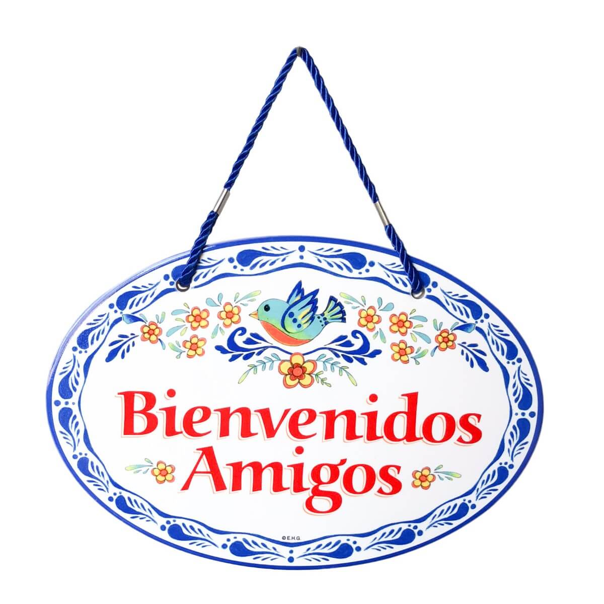 Ceramic Latino Gift Idea Welcome Sign Bienvenidos Amigos Yellow Geckos