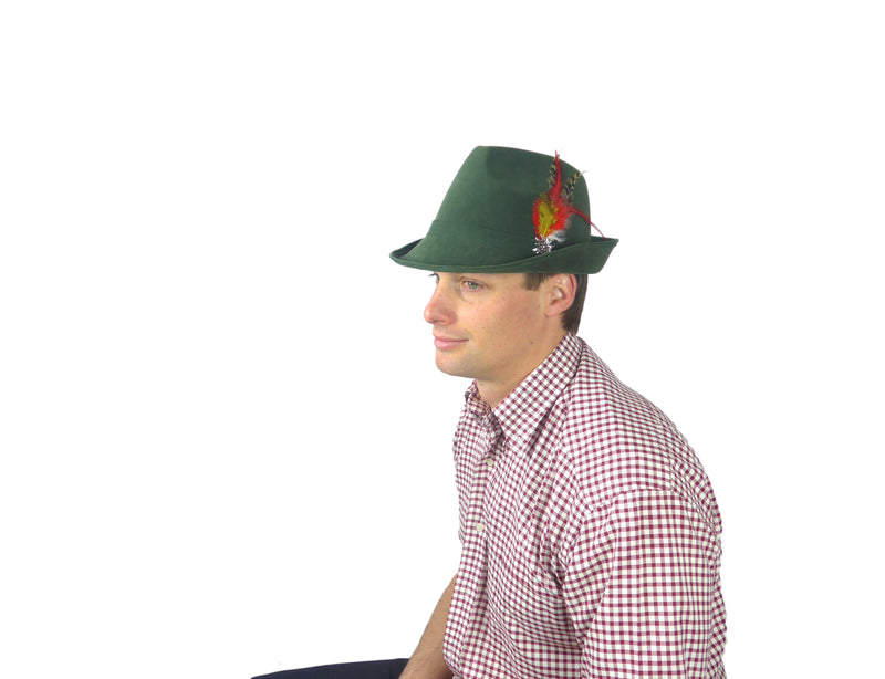 "German Hunter" Green Hat Fedora And Edelweiss & Feather - OktoberfestHaus.com