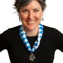 Blue and White Pattern Scarf with Edelweiss Pendant