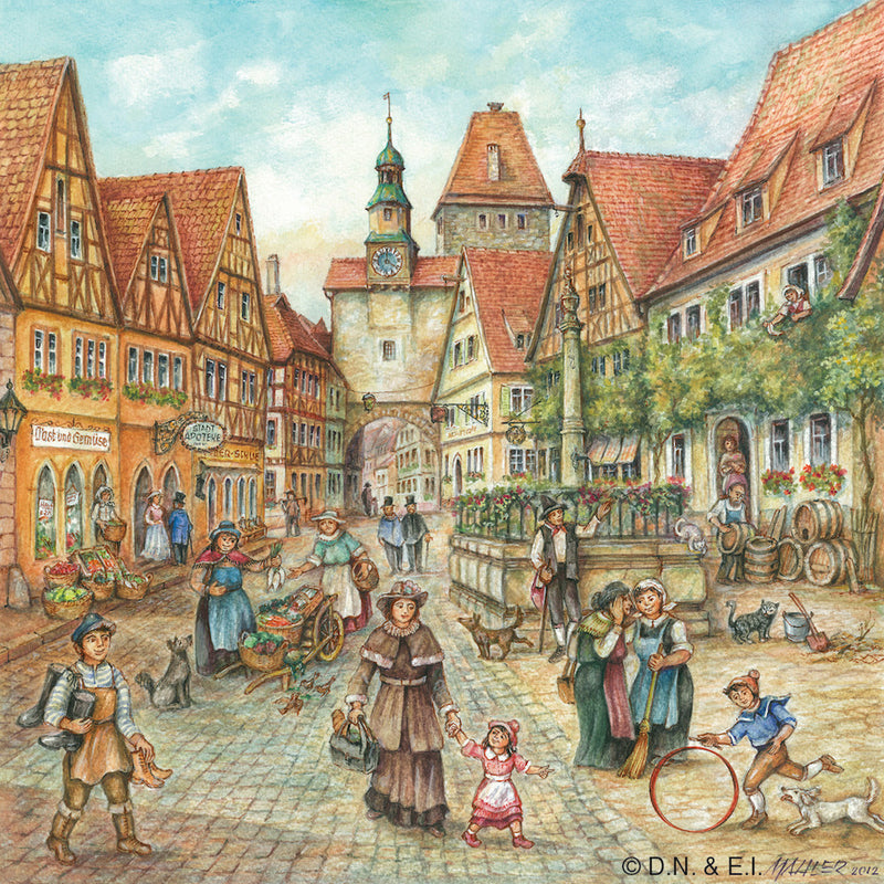 German Gift Magnet Tile Village Street Scene - OktoberfestHaus.com
 - 1