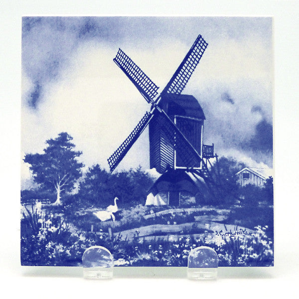 Dutch Souvenir Delft Windmill/Geese Tile - OktoberfestHaus.com
