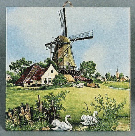 Dutch Souvenir Windmill & Swan Tile - OktoberfestHaus.com
