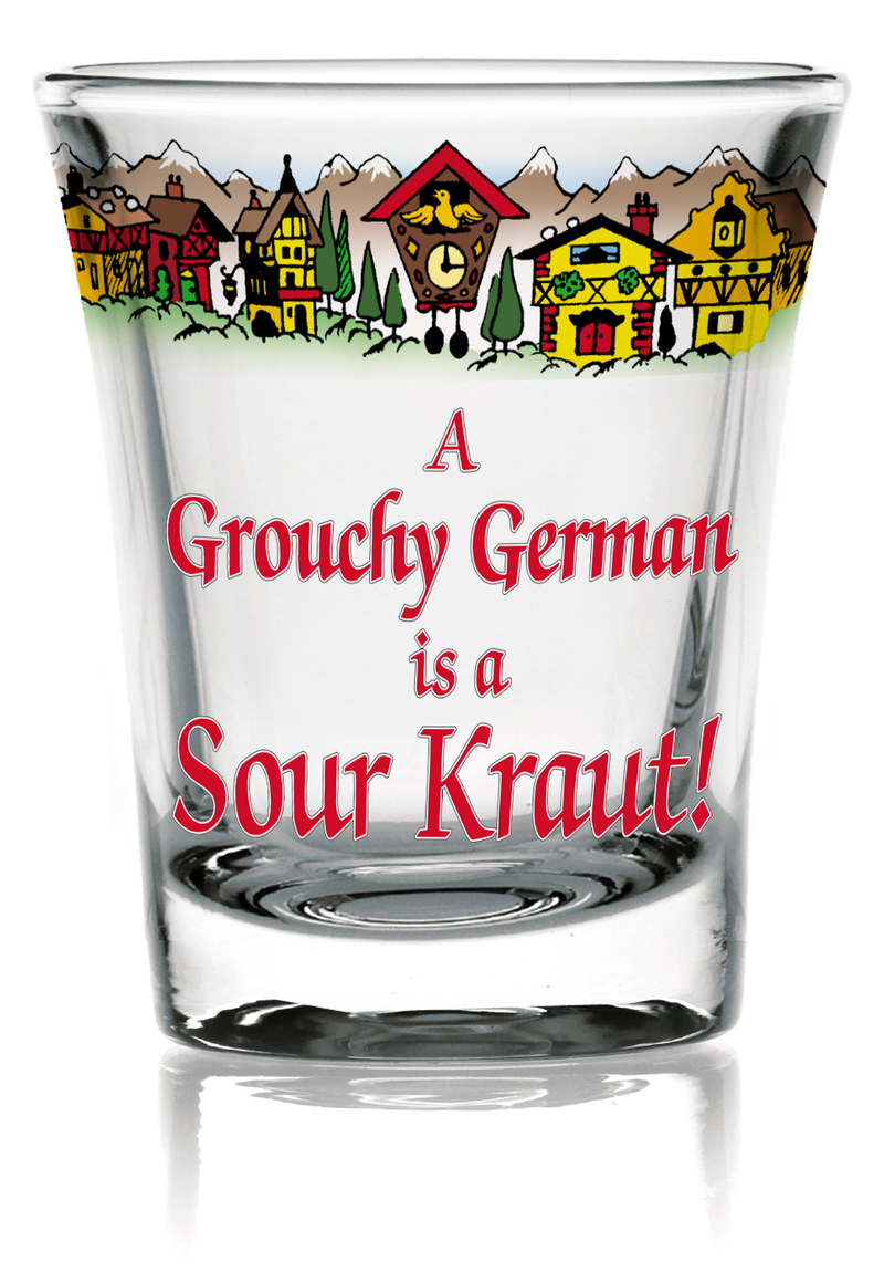 German Party Favor Shot Glass: Grouchy German Clear - OktoberfestHaus.com
 - 1
