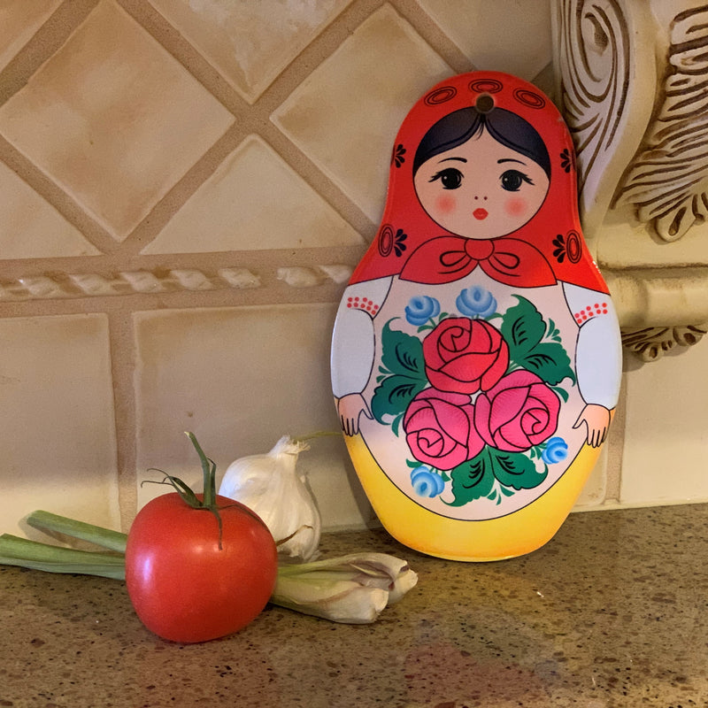 Nesting Doll with Red Scarf Decor Trivet