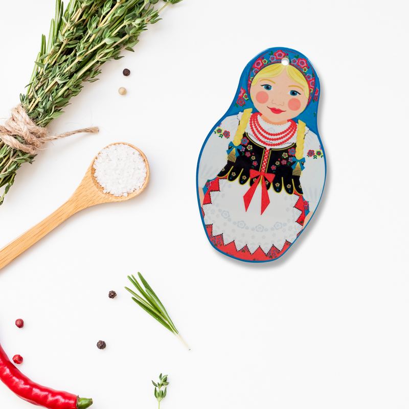 Nesting Doll with Blue Scarf Decor Trivet