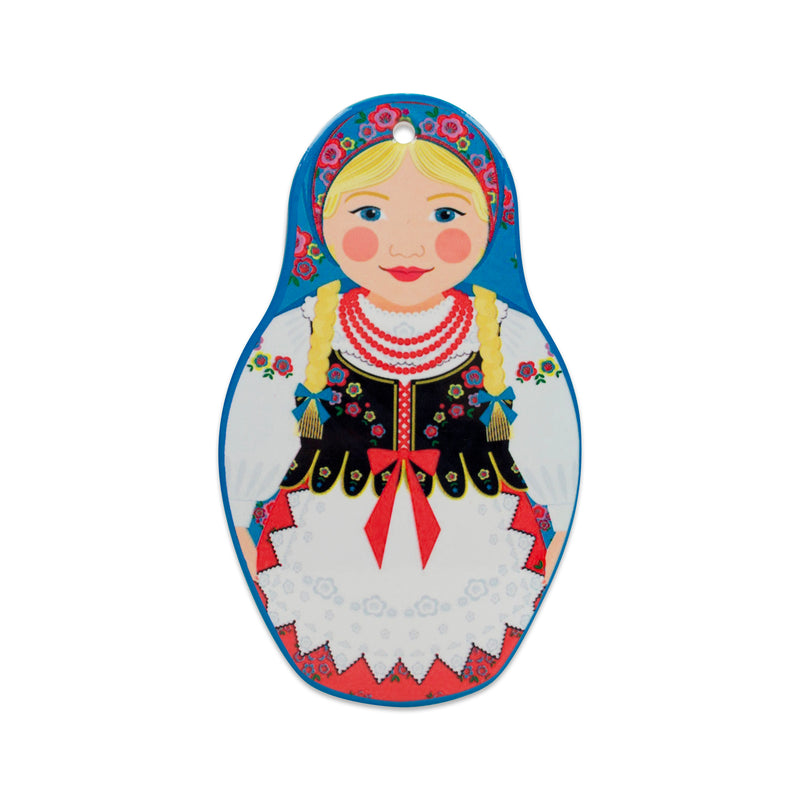 Nesting Doll with Blue Scarf Decor Trivet