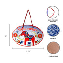 Door Signs: Valkommen Red Dala Horse Ceramic