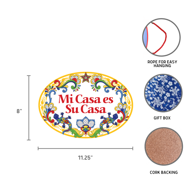 Ceramic Sign Home Decor "Mi Casa es Su Casa" Flowers Latino Gift