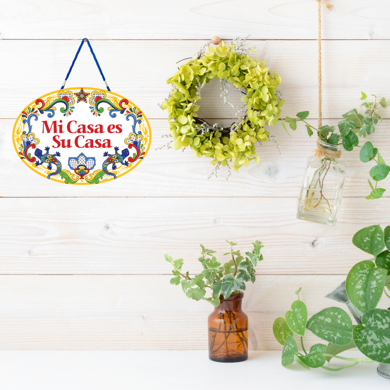 Ceramic Sign Home Decor "Mi Casa es Su Casa" Flowers Latino Gift