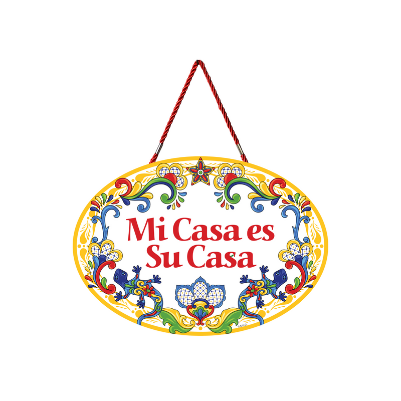 Ceramic Sign Home Decor "Mi Casa es Su Casa" Flowers Latino Gift