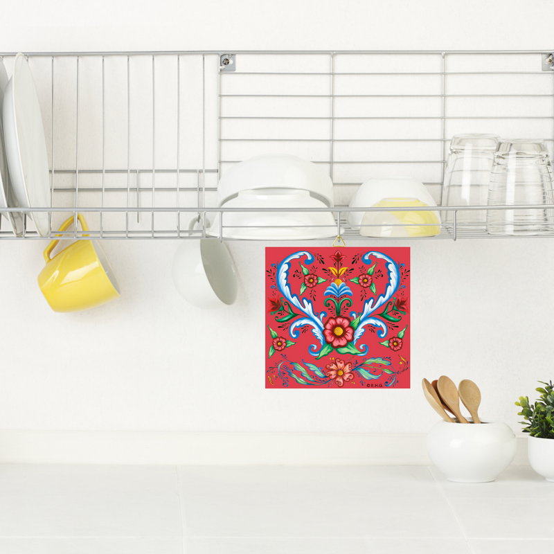 Decor Deluxe Wall Plaque: Red Rosemaling