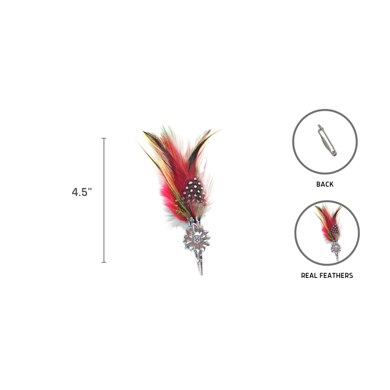 Edelweiss German Hat Pin with Colorful Feather