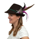 Deluxe German themed Hat Pin w/ Purple And Brown Feathers