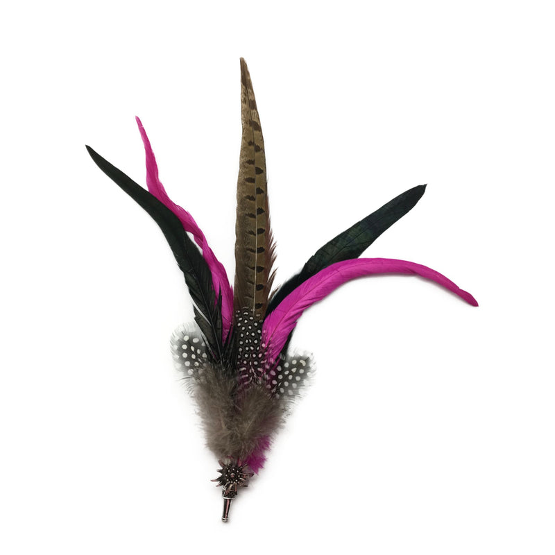 Deluxe German themed Hat Pin w/ Purple And Brown Feathers