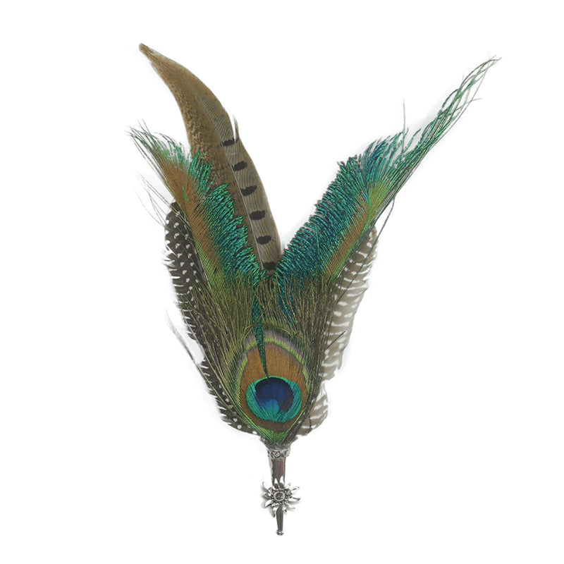 Pheasant & Peacock Hat Pin & Feathers with Edelweiss Medallion