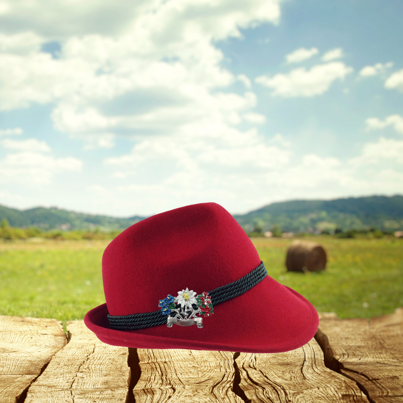 German Hat Lapel Pin: Alpine Flowers and Boot