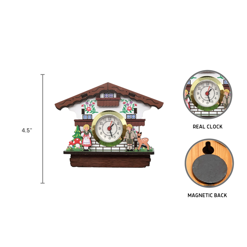 3-D Kitchen Magnet of Alpine German House with Real Clock