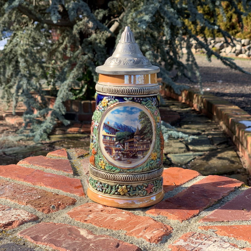 Germanic Summer Beer Stein .5L with Embossed Metal Lid