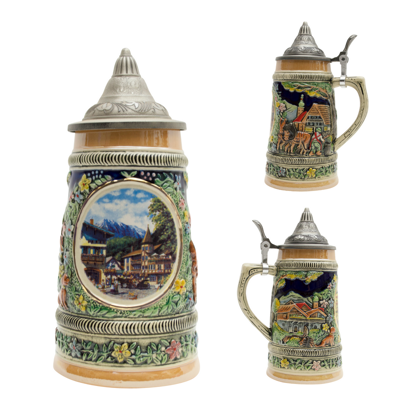 Germanic Summer Beer Stein .5L with Embossed Metal Lid