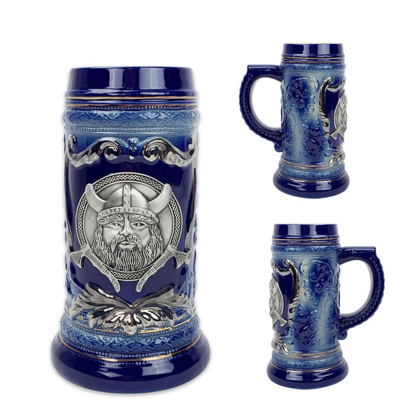 Ceramic Stein Viking Medallion Deluxe Relief .75L Without Lid