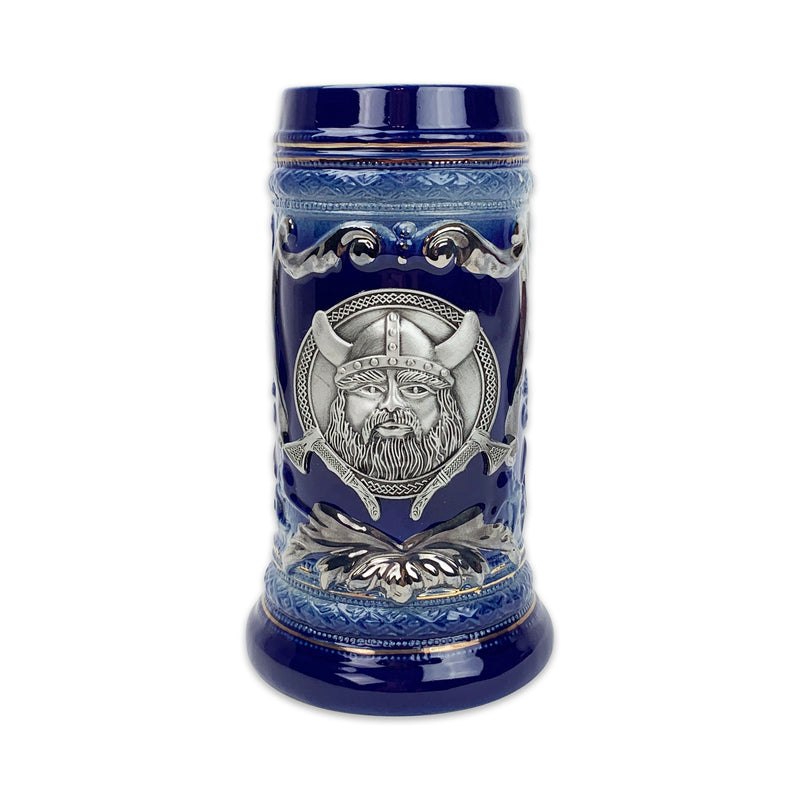 Ceramic Stein Viking Medallion Deluxe Relief .75L Without Lid