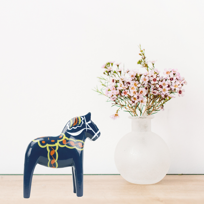 Blue Dala Wood Horse Blue 4"