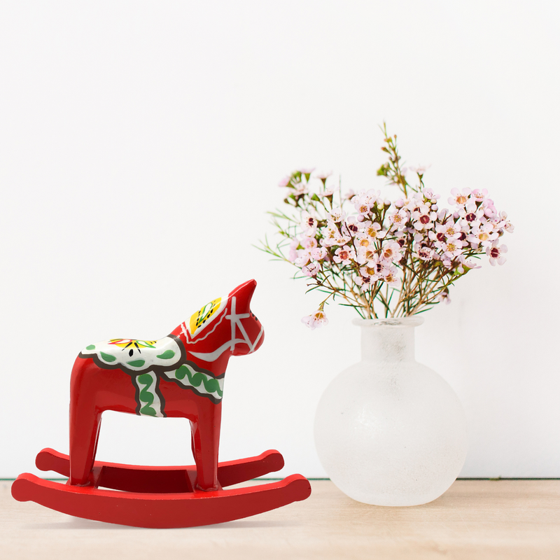 Swedish Themed Wood Rocking Horse with Red Dala Horse