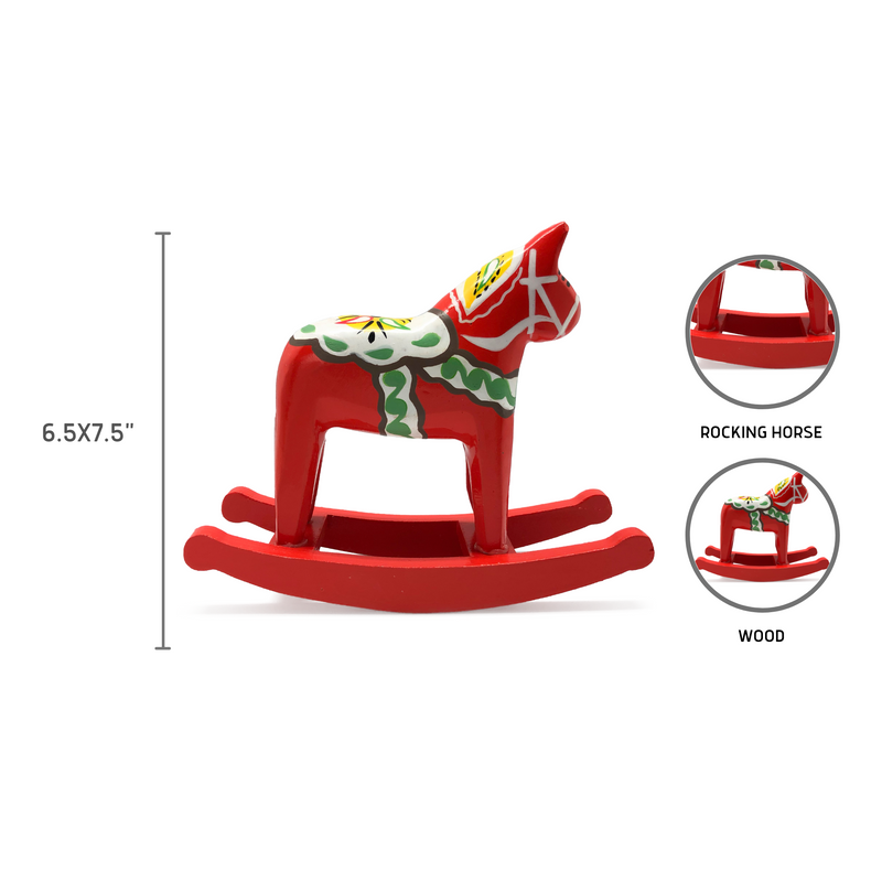 Swedish Themed Wood Rocking Horse with Red Dala Horse