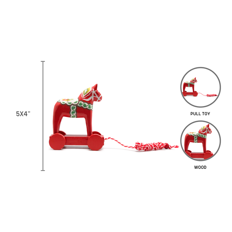 Red Dala Horse Pull Toy Swedish Themed Gift Item