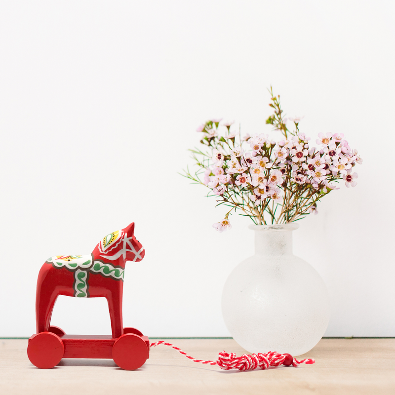 Red Dala Horse Pull Toy Swedish Themed Gift Item