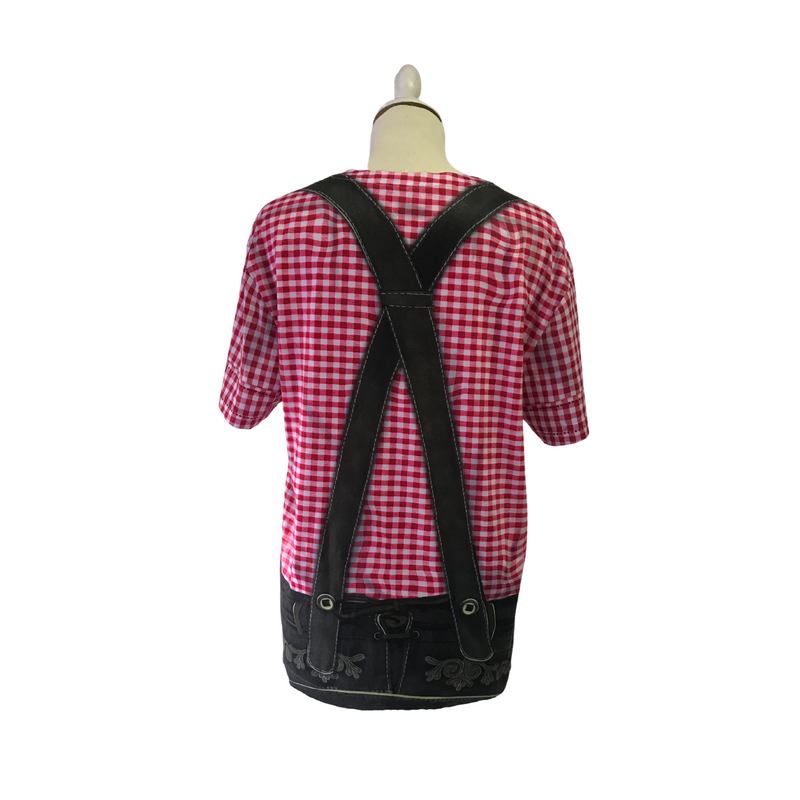 Euro Themed Costume Lederhosen Realistic Faux Red Shirt