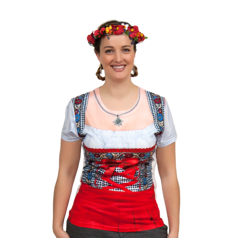 Euro Themed Costume Dirndl Realistic Faux Red Shirt