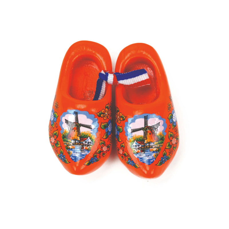 Orange Windmill Design Wooden Doll Shoes