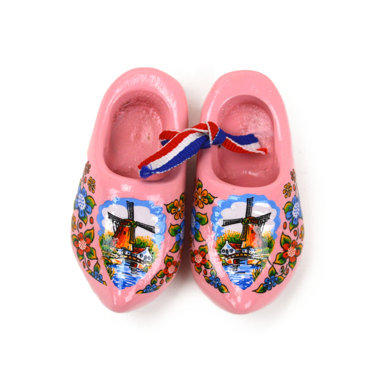 Pink Windmill Design Wooden Doll Shoes