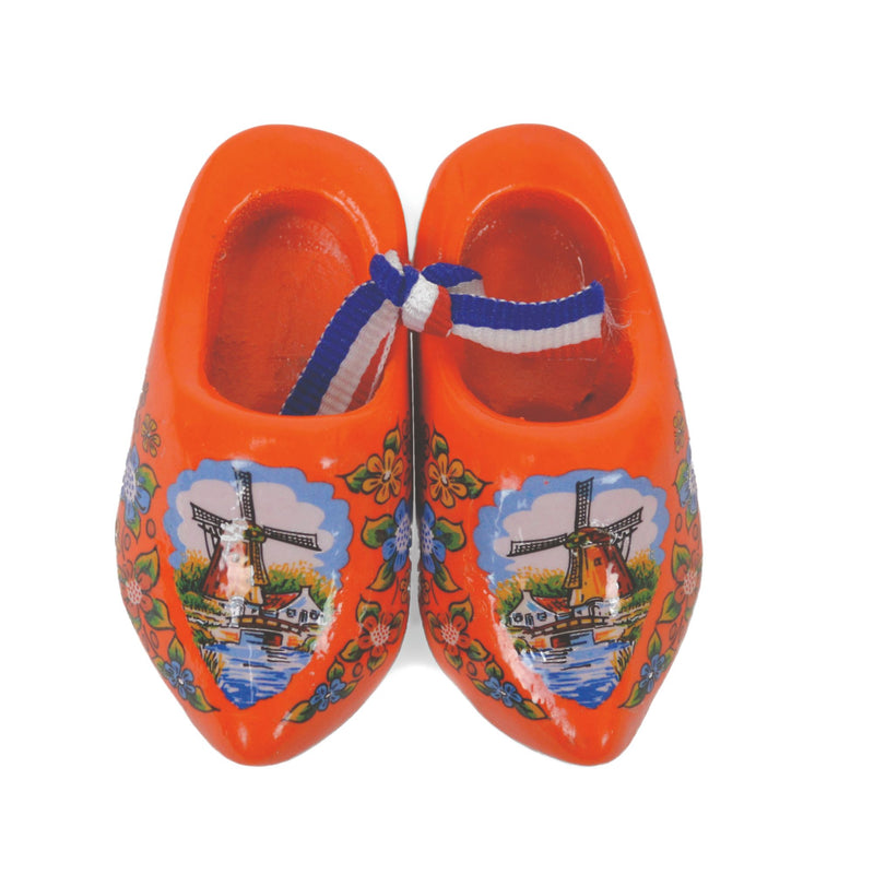 Orange Windmill Design Wooden Doll Shoes