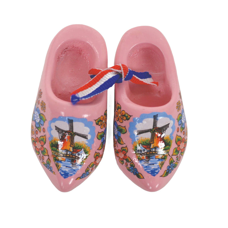 Pink Windmill Design Wooden Doll Shoes