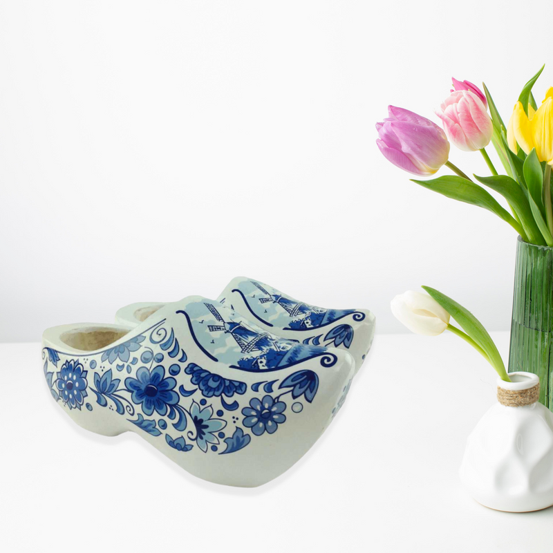 Wooden Shoe Clogs Dutch Landscape Design Blue & White Design 4.25"