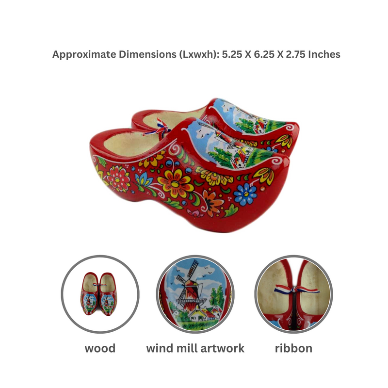 Dutch  Shoe Clogs w/ Windmill Design Red- 4.25"