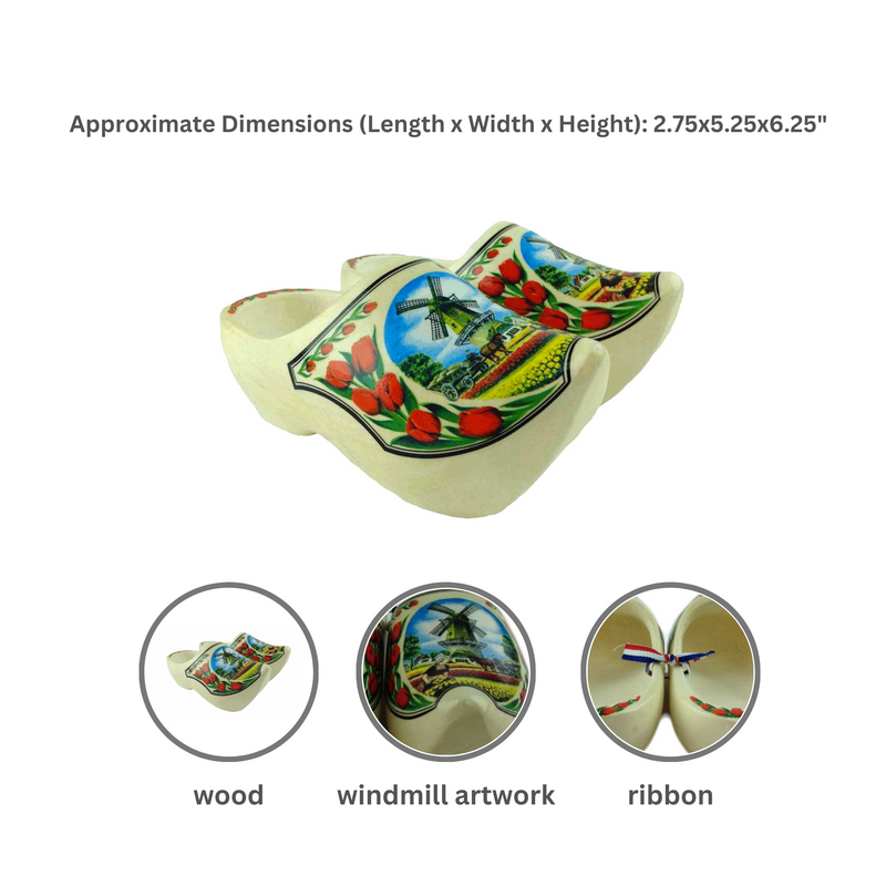 Dutch Shoe Clogs w/ Windmill and Tulips Design-4.25"