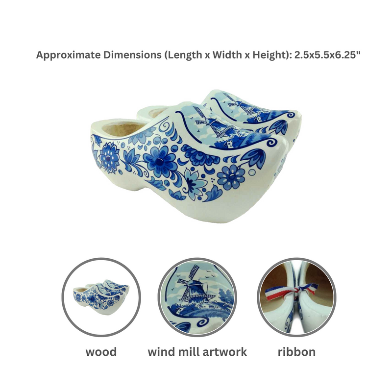 Dutch Shoe Clogs w/ Windmill Blue and White Design-6.5"