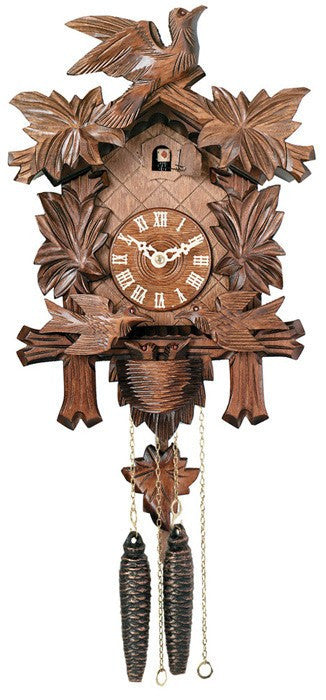 One Day Cuckoo Clock with Carved Maple Leaves & Moving Birds-13" Tall - OktoberfestHaus.com
 - 1